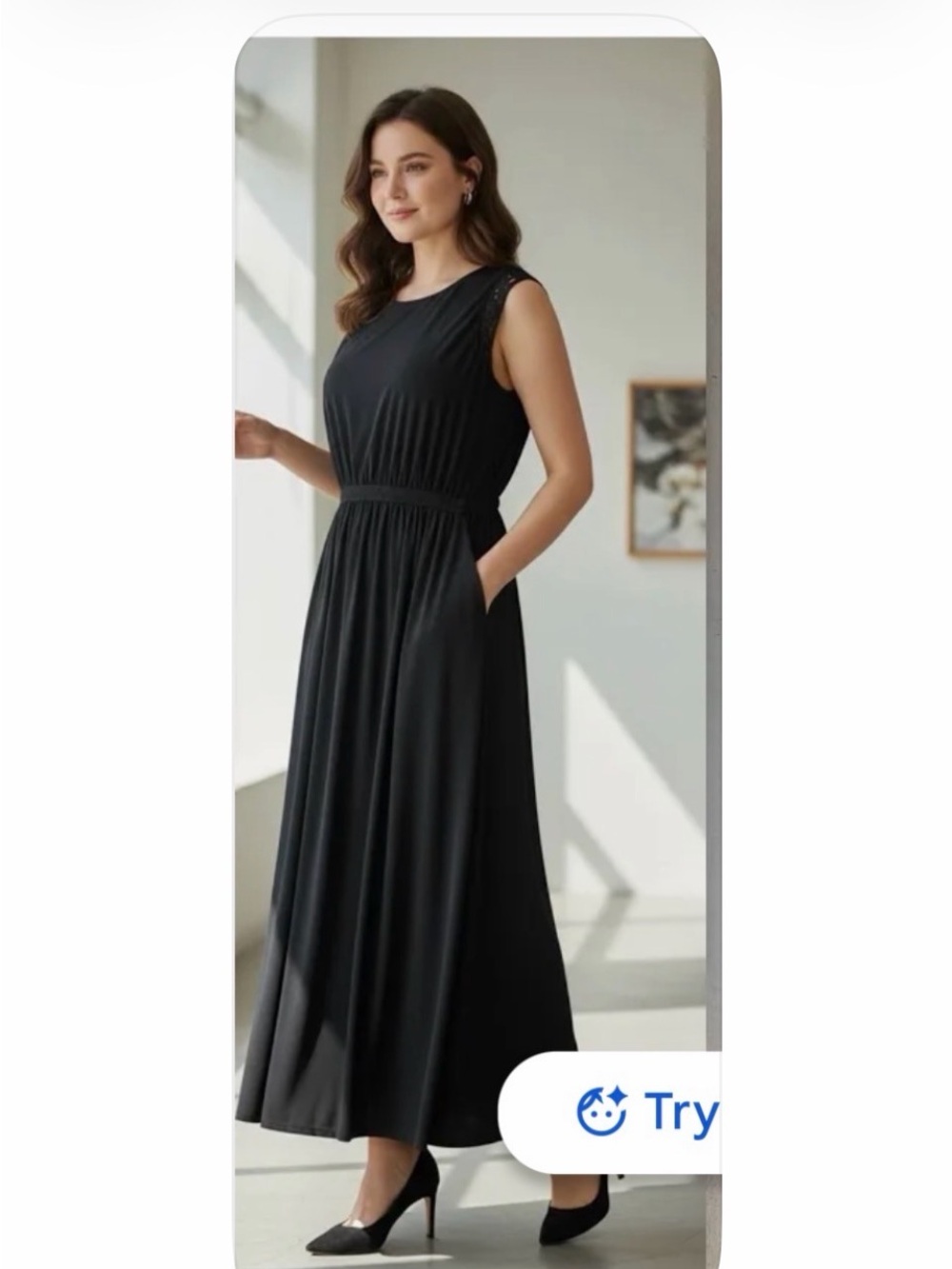 Lane Bryant Black Sleeveless Maxi with Gathered Waist